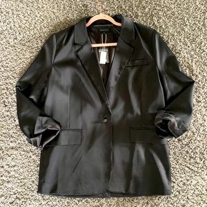 Womance, Oversized Satin Blazer, Size: M, Colour: Black Satin